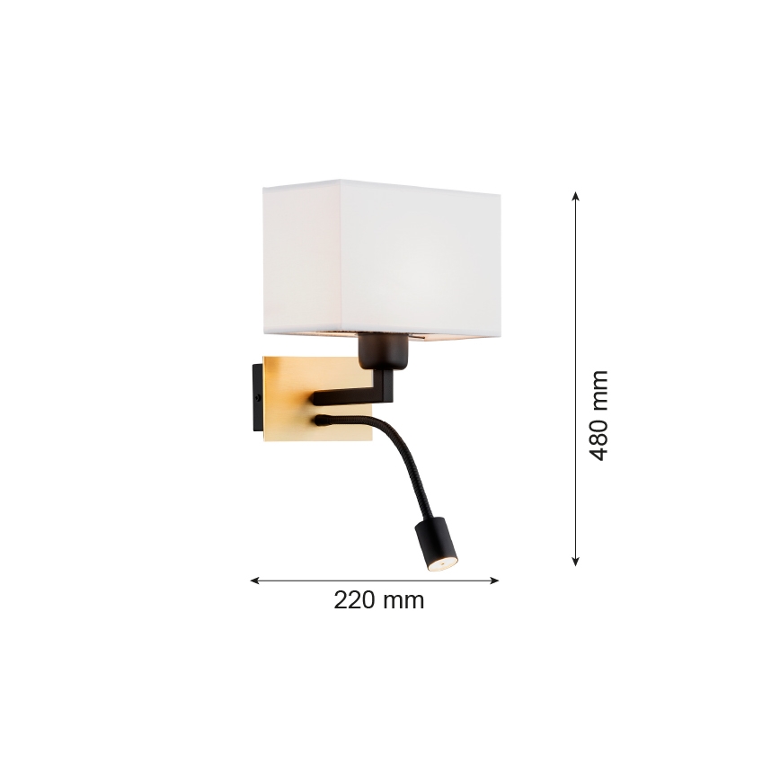 Argon 1040 - LED Nástěnná lampa BILL 1xE27/15W/230V + LED/4,5W bílá/mosaz/černá
