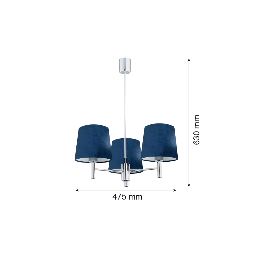 Argon 1381 - Lustr na tyči BOLZANO 3xE27/15W/230V modrá/lesklý chrom