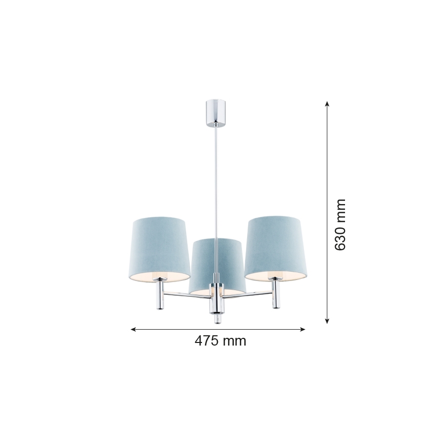 Argon 1383 - Lustr na tyči BOLZANO 3xE27/15W/230V modrá/lesklý chrom