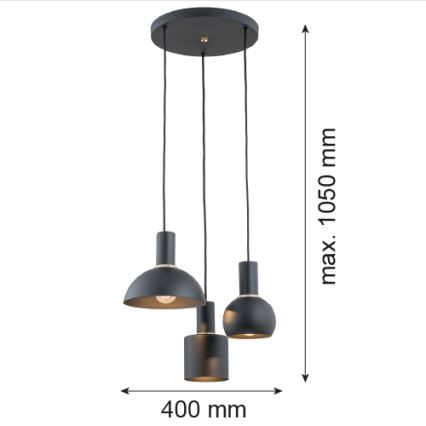 Argon 1472 - Lustr na lanku SINES 3xE27/15W/230V černá