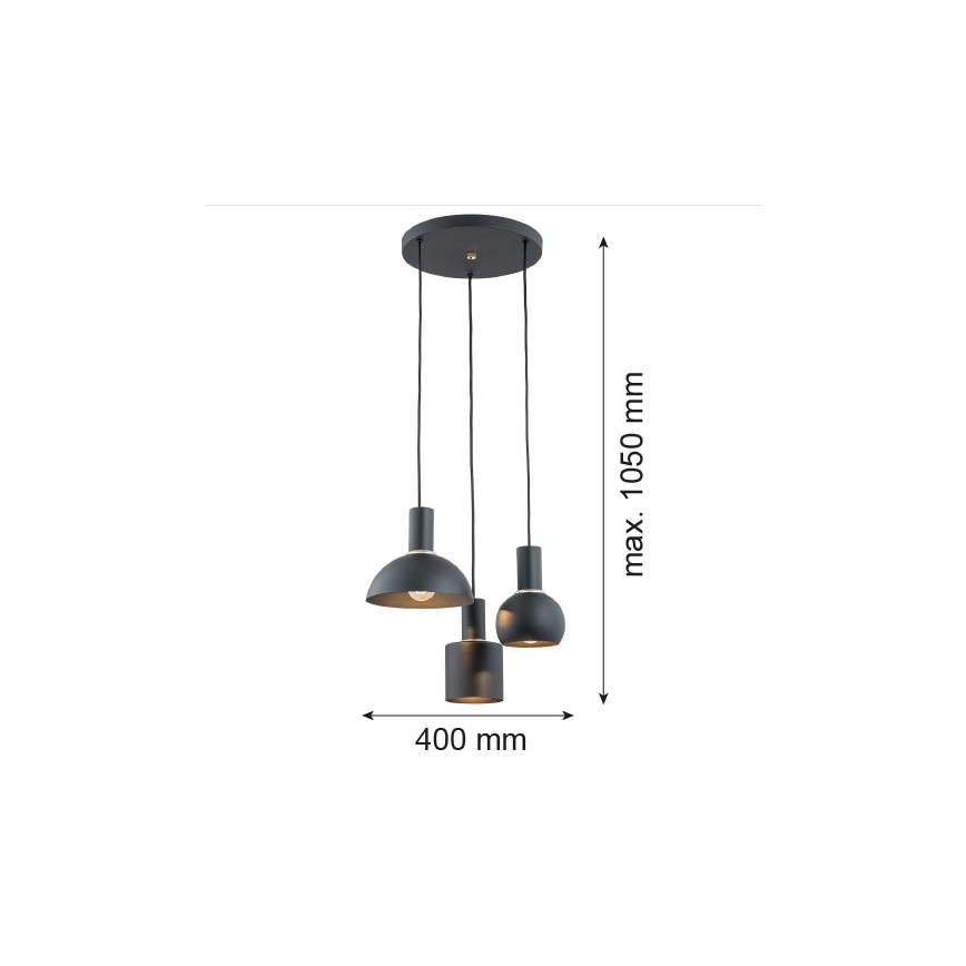 Argon 1472 - Lustr na lanku SINES 3xE27/15W/230V černá