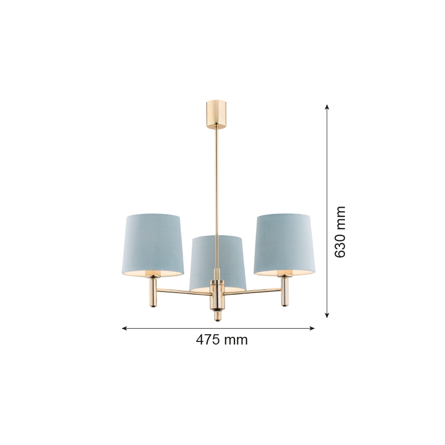 Argon 1484 - Lustr na tyči PONTE 3xE27/15W/230V modrá/mosaz