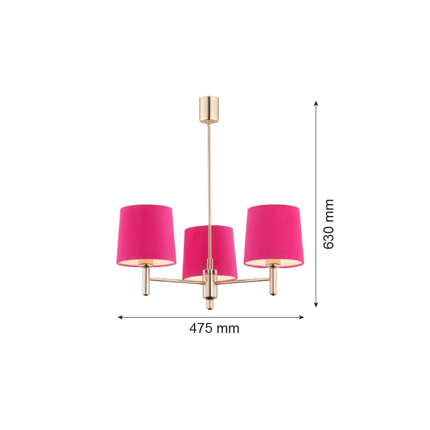 Argon 1498 - Lustr na tyči PONTE 3xE27/15W/230V růžová/mosaz