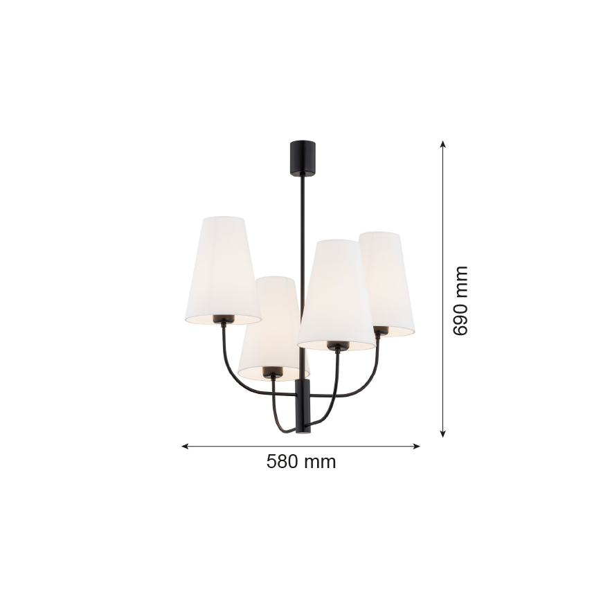 Argon 1822 - Lustr na tyči SAFIANO 4xE27/15W/230V černá