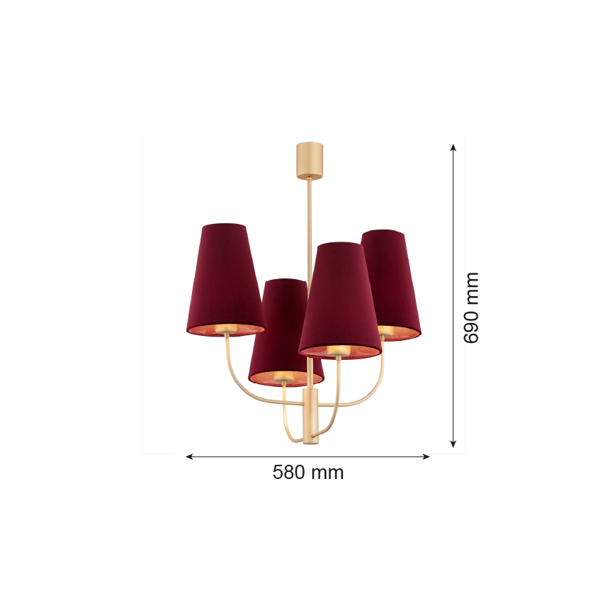 Argon 1827 - Lustr na tyči SAFIANO 4xE27/15W/230V vínová