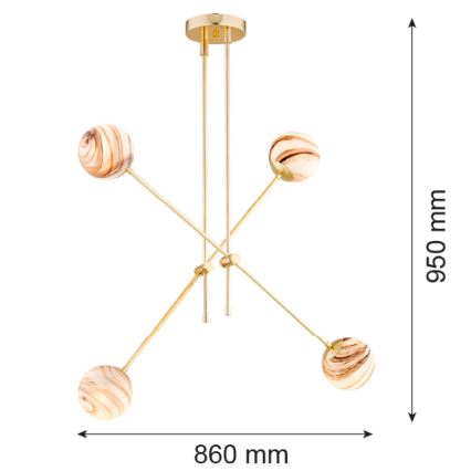 Argon 1840 - Lustr na tyči ABSOS 4xE14/7W/230V alabastr zlatá