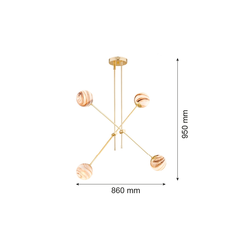 Argon 1840 - Lustr na tyči ABSOS 4xE14/7W/230V alabastr zlatá