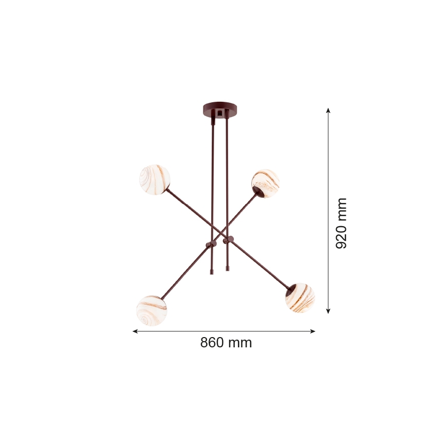 Argon 1842 - Lustr na tyči ABSOS 4xE14/7W/230V alabastr hnědá