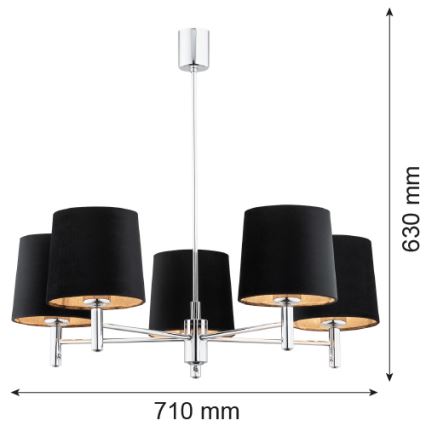 Argon 2104 - Lustr na tyči BOLZANO 5xE27/15W/230V černá