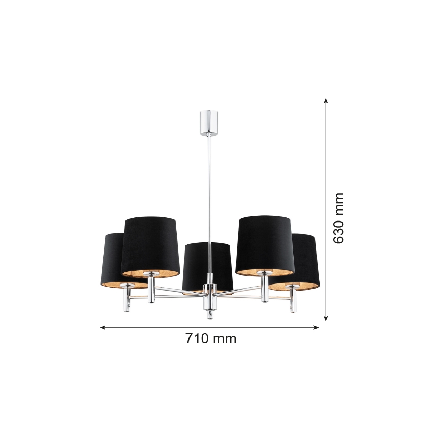Argon 2104 - Lustr na tyči BOLZANO 5xE27/15W/230V černá