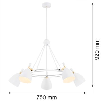 Argon 2117 - Lustr na tyči CHARLOTTE 5xE27/15W/230V bílá/zlatá