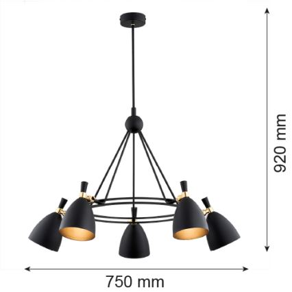 Argon 2118 - Lustr na tyči CHARLOTTE 5xE27/15W/230V černá/zlatá