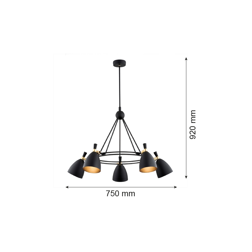 Argon 2118 - Lustr na tyči CHARLOTTE 5xE27/15W/230V černá/zlatá