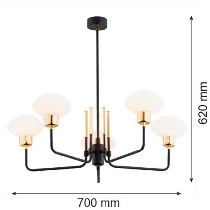 Argon 2128 - Lustr na tyči RAVELLO 5xE14/15W/230V černá/zlatá