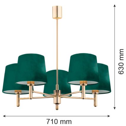 Argon 2145 - Lustr na tyči PONTE 5xE27/15W/230V zelená/mosaz