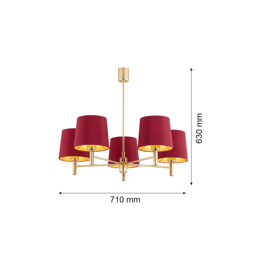 Argon 2169 - Lustr na tyči PONTE PLUS 5xE27/15W/230V červená