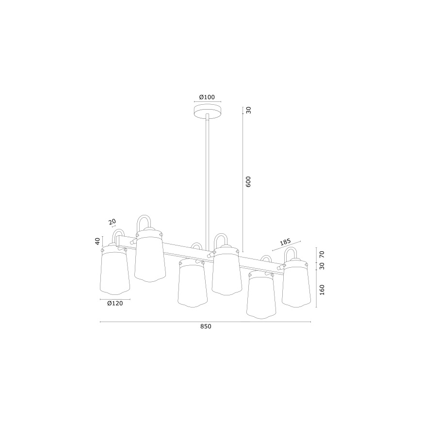Argon 2550 - Lustr na tyči PASADENA 6xE27/15W/230V zlatá/bílá