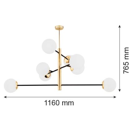 Argon 5041 - Lustr na tyči CAMERON 8xE27/15W/230V mosaz/černá