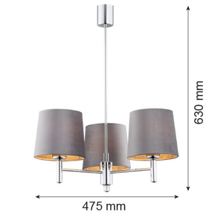 Argon 6107 - Lustr na tyči BOLZANO 3xE27/15W/230V šedá