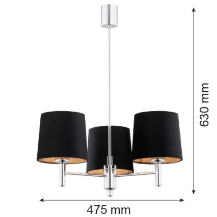 Argon 6108 - Lustr na tyči BOLZANO 3xE27/15W/230V černá