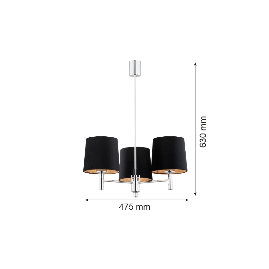 Argon 6108 - Lustr na tyči BOLZANO 3xE27/15W/230V černá
