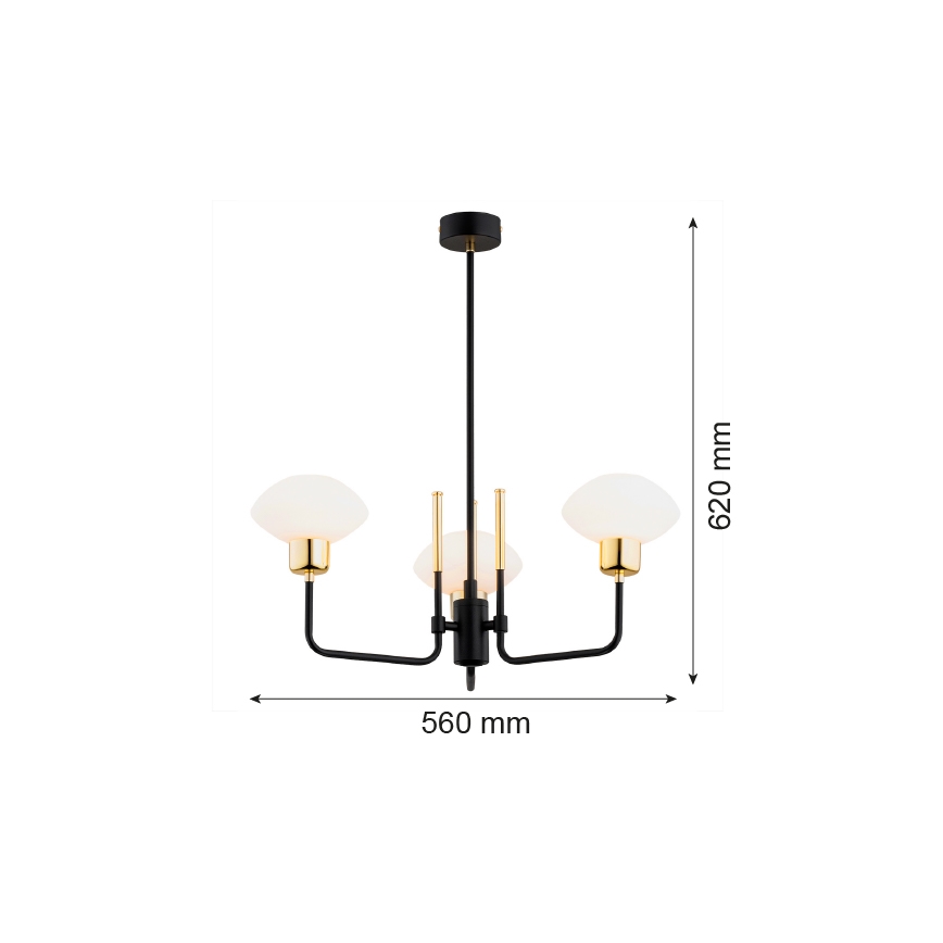 Argon 6166 - Lustr na tyči RAVELLO 3xE14/15W/230V černá/zlatá
