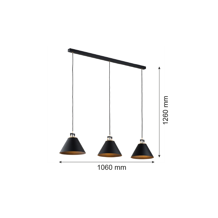Argon 6174 - Lustr na lanku ORTE 3xE27/15W/230V černá