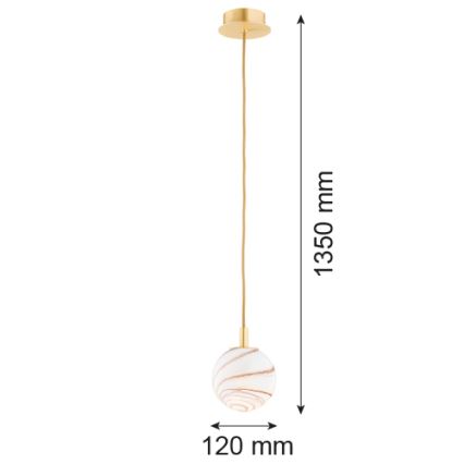 Argon 8450 - Lustr na lanku ALMIROS 1xE14/7W/230V pr. 12 cm alabastr zlatá