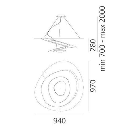 Artemide 1254120A - LED Stmívatelný lustr na lanku PIRCE LED/44W/230V 3000K zlatá