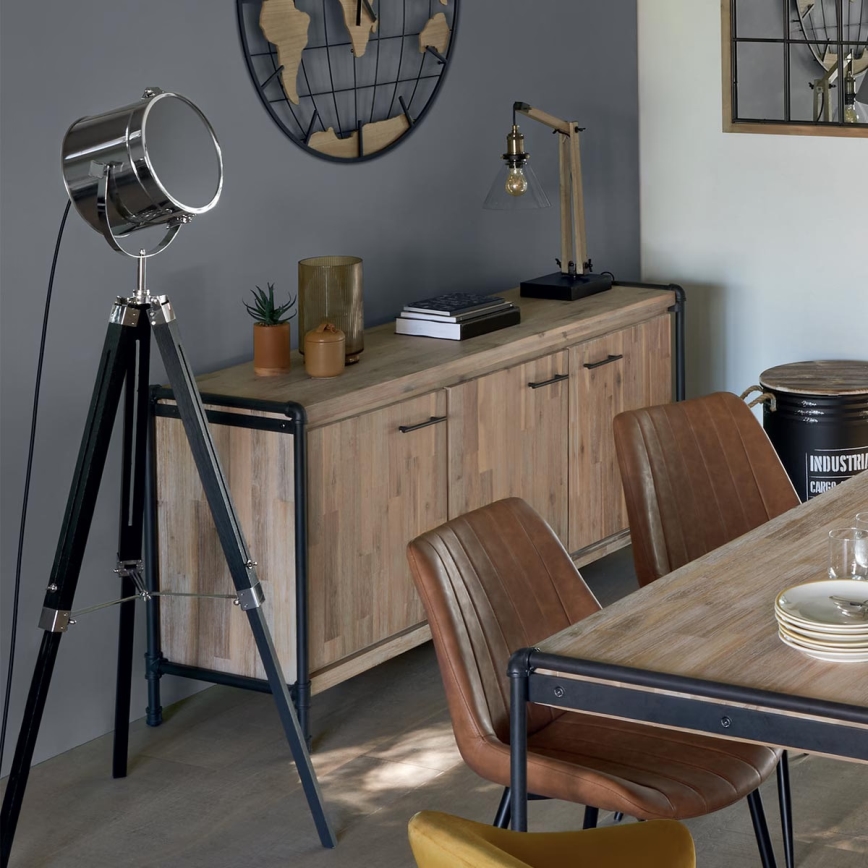 Atmosphera - Stojací lampa EBOR 1xE27/25W/230V borovice/lesklý chrom