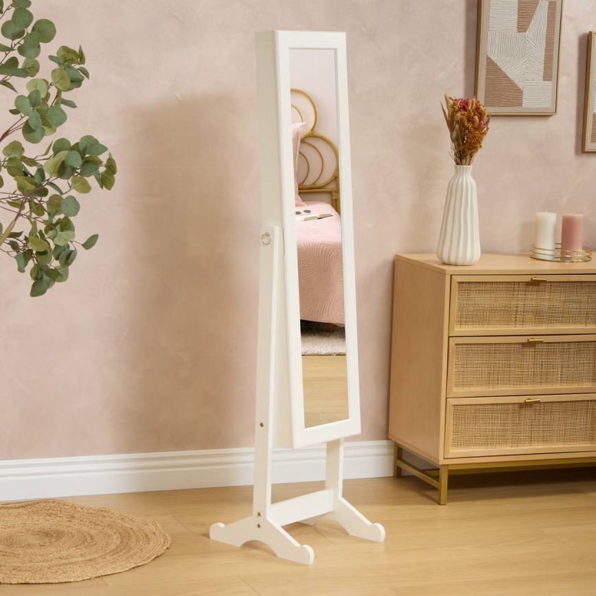 Atmosphera - Stojací zrcadlo se šperkovnicí KRISTIN 146,8x37 cm bílá