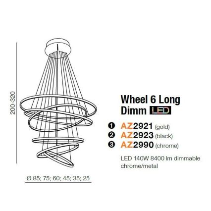 Azzardo AZ2923 - LED Stmívatelný lustr na lanku WHEEL 6xLED/140W/230V