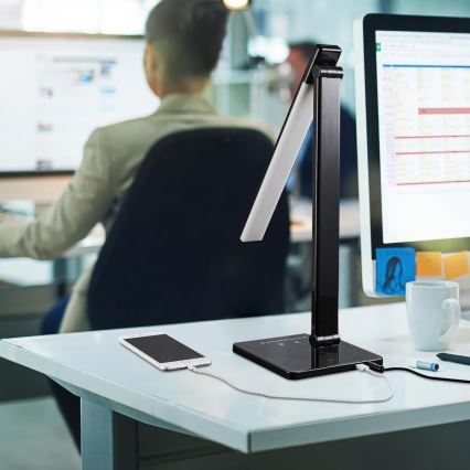 B.K. Licht 1004 - LED Stmívatelná dotyková stolní lampa s USB LED/5W/230V černá