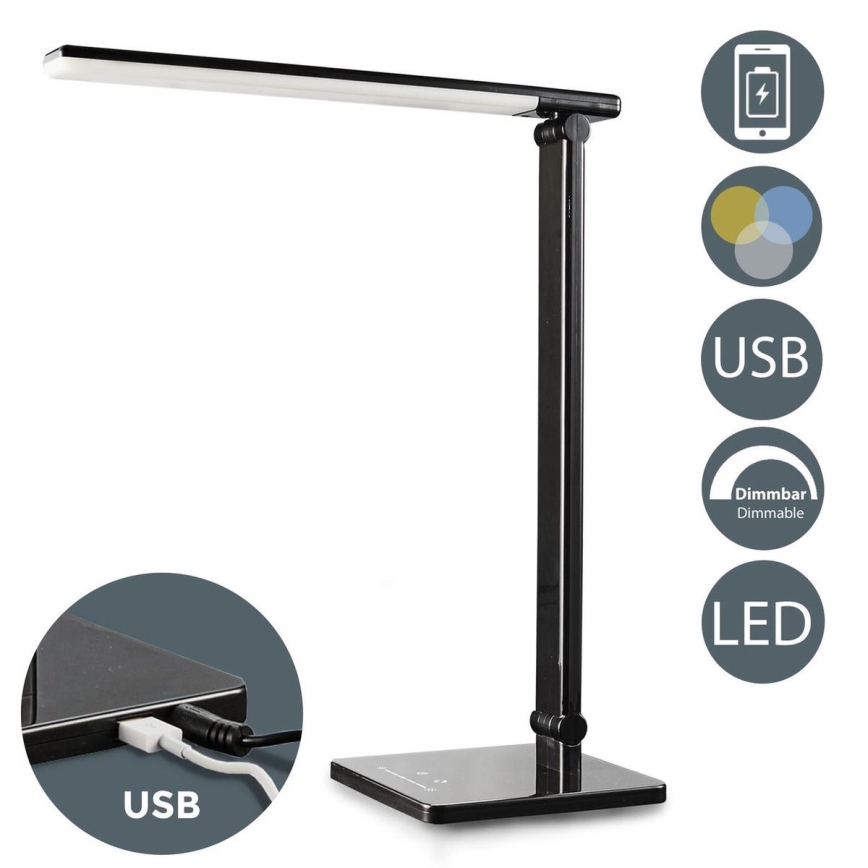 B.K. Licht 1004 - LED Stmívatelná dotyková stolní lampa s USB LED/5W/230V černá