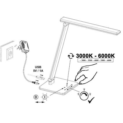 B.K. Licht 1005 - LED Stmívatelná dotyková stolní lampa s USB LED/5W/230V bílá