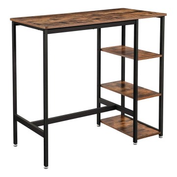 Barový stůl s policemi BARTIS 109x60 cm hnědá/černá