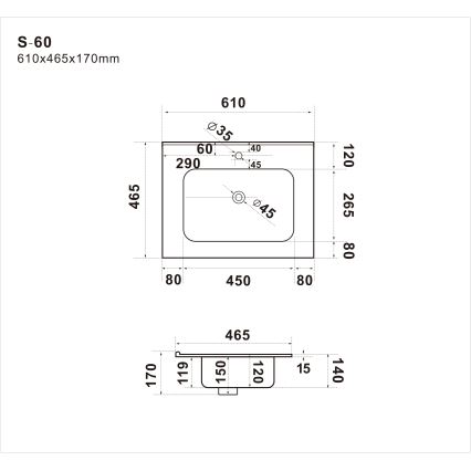BATH DELUXE 06-060-27-02-00 - Zápustné umyvadlo LILLESNAD 61x46 cm keramika/černá