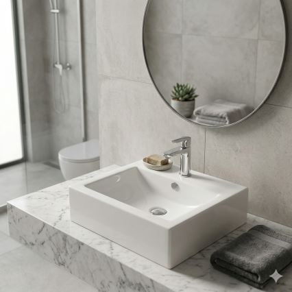 Bathco 0010 - Umyvadlo na desku BOLONIA 51x45,5 cm porcelán/bílá