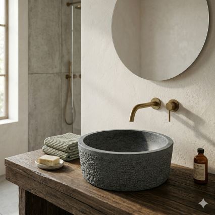 Bathco 00308 - Umyvadlo na desku DUAL pr. 40,5 cm kámen/šedá