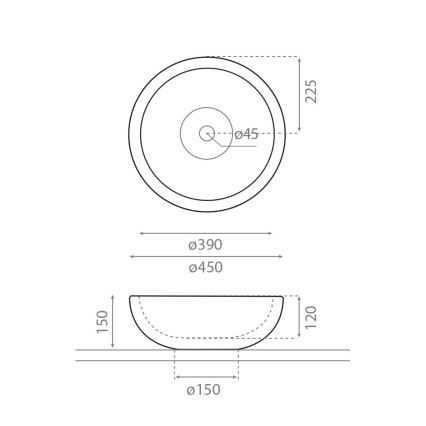 Bathco 00317 - Umyvadlo na desku PUKET pr. 45 cm kámen/šedá