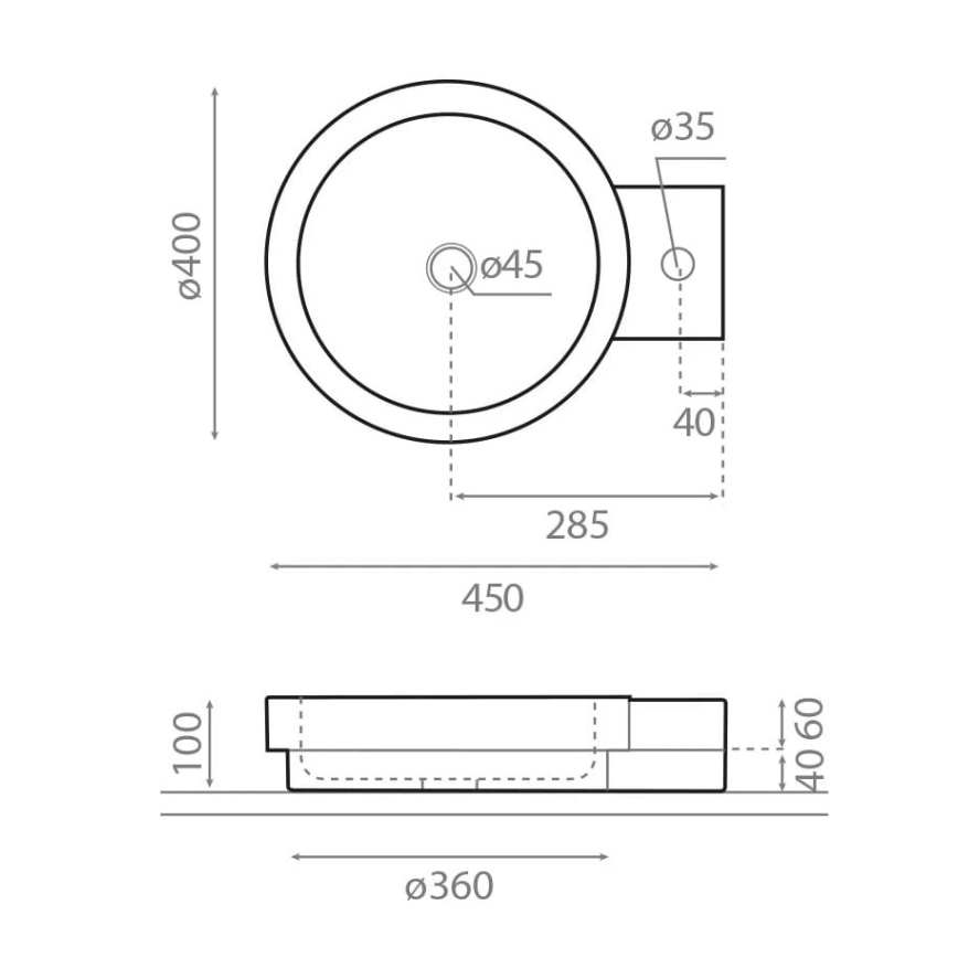 Bathco 00339 - Umyvadlo na desku ICONO 40x45 cm kámen/šedá