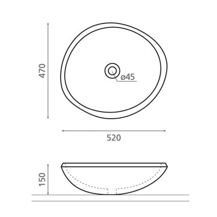 Bathco 00393 - Umyvadlo na desku RIO 52x47 cm kámen/šedá