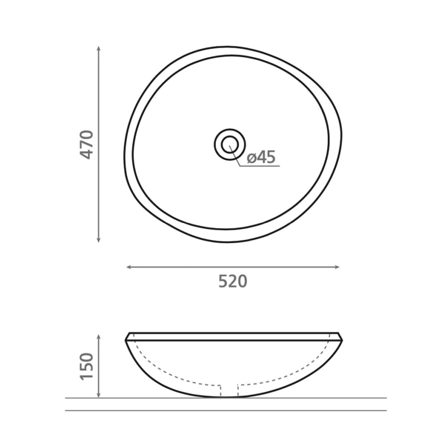 Bathco 00393 - Umyvadlo na desku RIO 52x47 cm kámen/šedá
