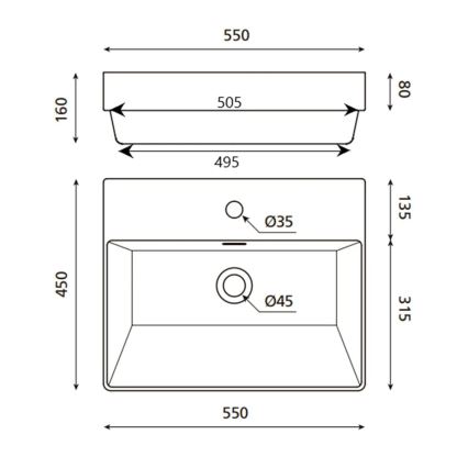Bathco 0062 - Zápustné umyvadlo FUNCHAL 55x45 cm porcelán/bílá
