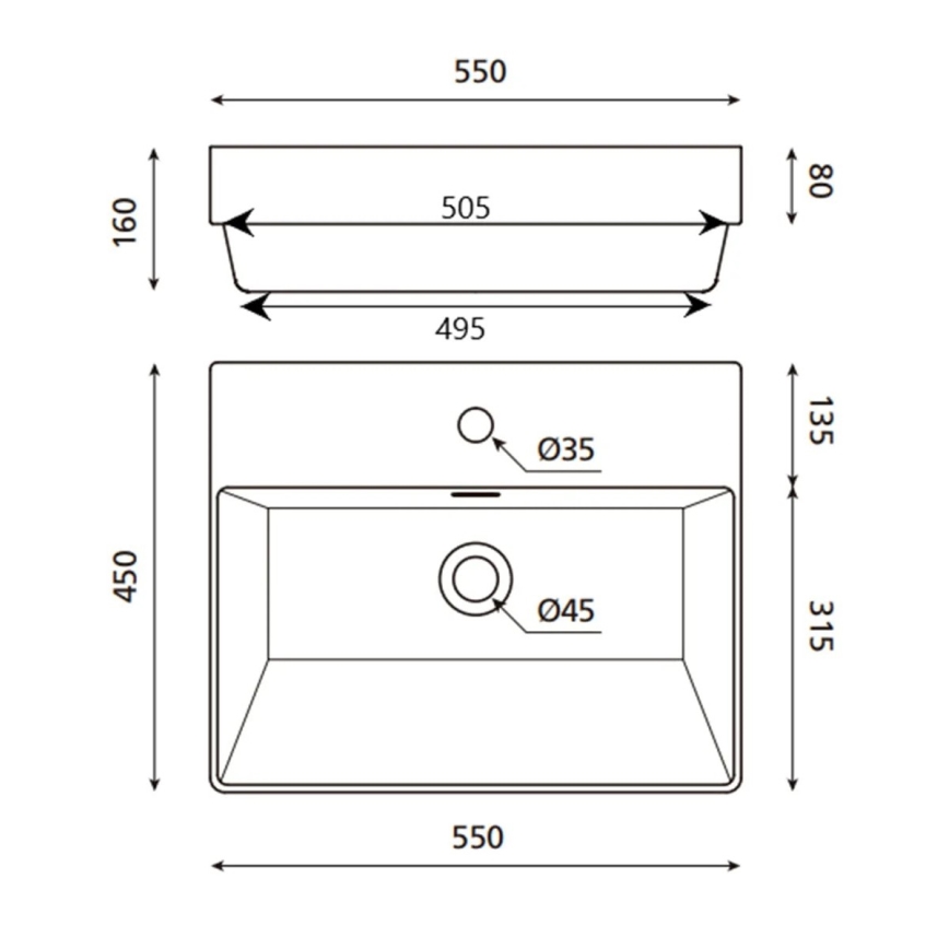Bathco 0062 - Zápustné umyvadlo FUNCHAL 55x45 cm porcelán/bílá
