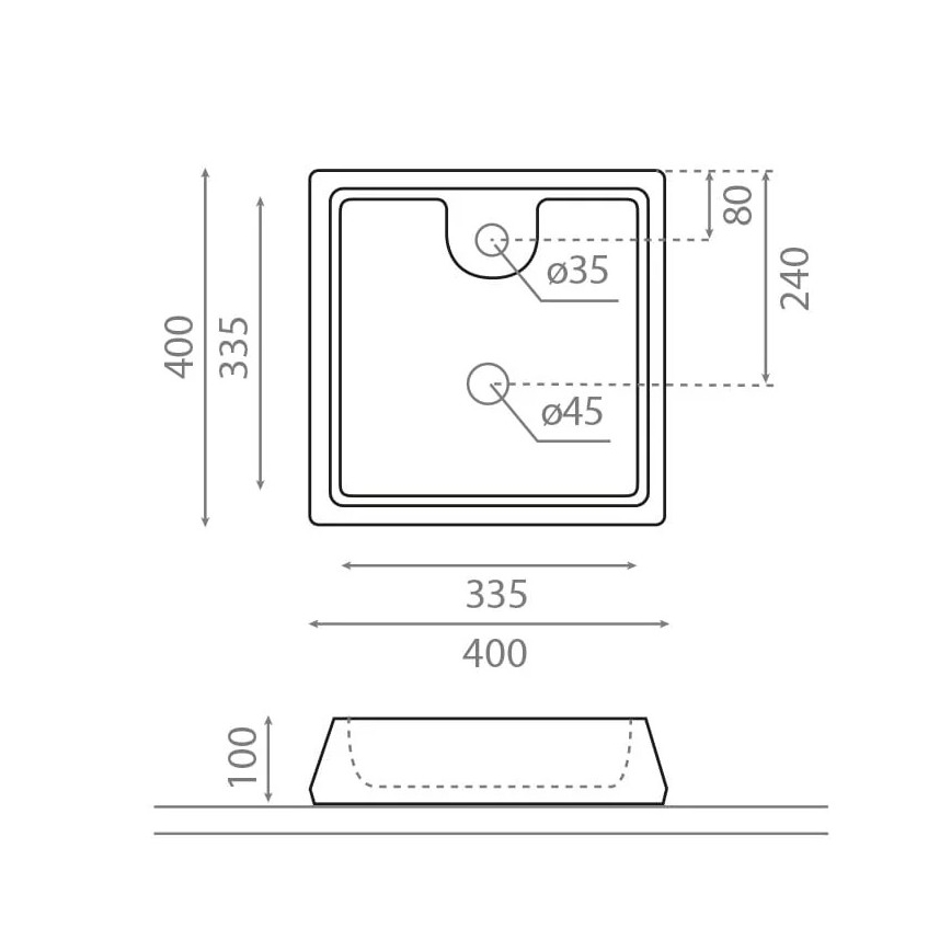 Bathco 4003 - Umyvadlo na desku GALICIA 40x40 cm porcelán/bílá