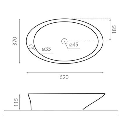Bathco 4020 - Umyvadlo na desku PURE 62x37 cm porcelán/bílá