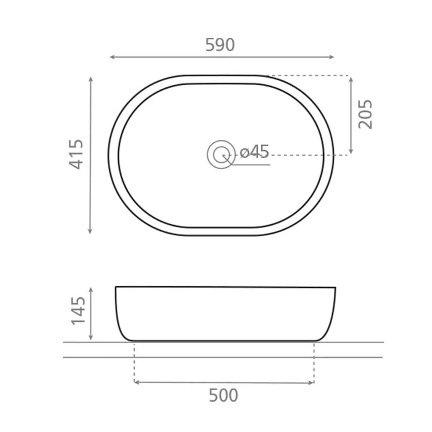 Bathco 4037 - Umyvadlo na desku TOULOUSE 59x41,5 cm porcelán/bílá