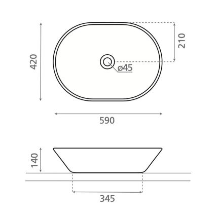 Bathco 4038 - Umyvadlo na desku TOULOUSE 59x42 cm porcelán/bílá