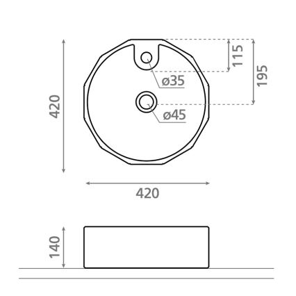 Bathco 4158 - Umyvadlo na desku CIRCUS pr. 42 cm porcelán/bílá